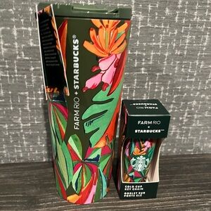 Starbucks x Farm Rio Banana Leaves 16-ounce stainless steel tumbler & Keychain
